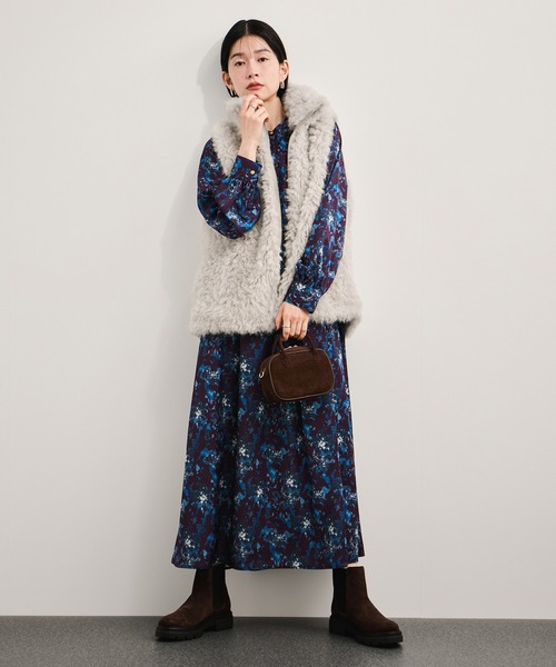 ロングミックスフェイクファーベスト（その他アウター）｜LE