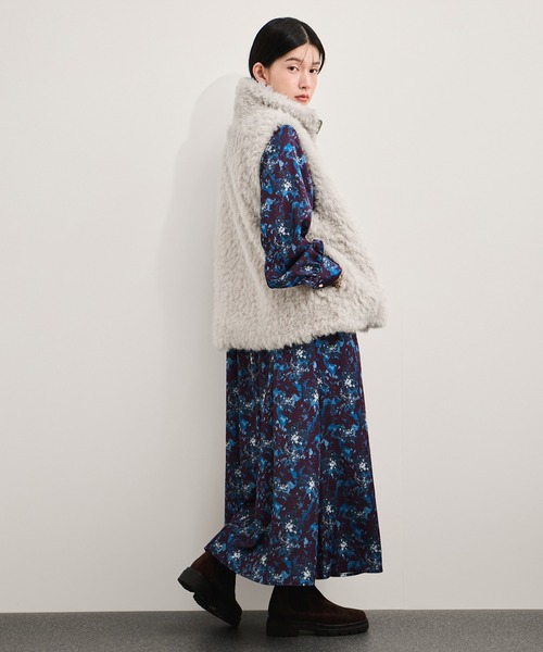 ロングミックスフェイクファーベスト（その他アウター）｜LE