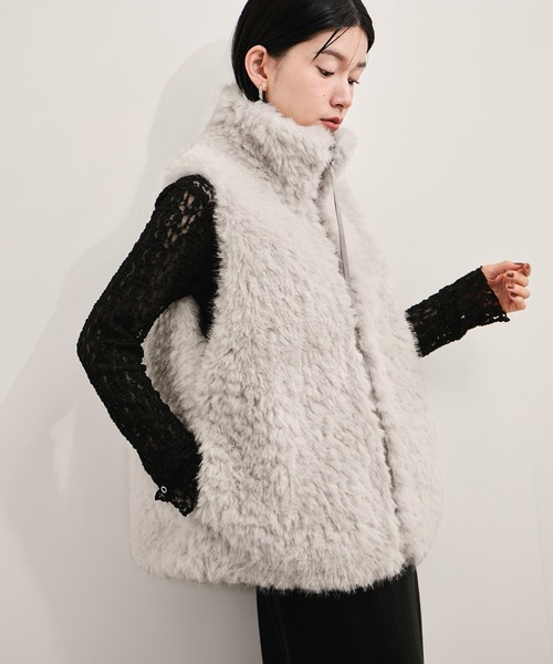 ロングミックスフェイクファーベスト（その他アウター）｜LE