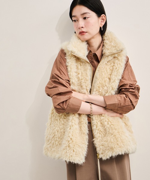 ロングミックスフェイクファーベスト（その他アウター）｜LE