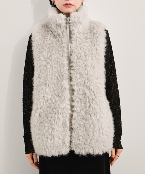 ロングミックスフェイクファーベスト（その他アウター）｜LE