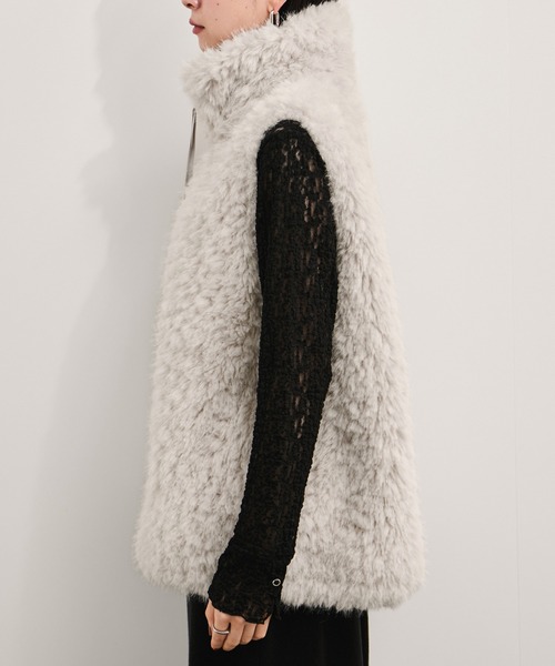 ロングミックスフェイクファーベスト（その他アウター）｜LE CERCLE