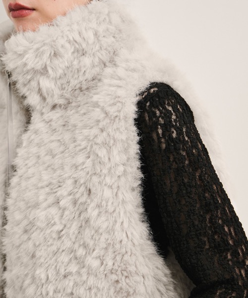 ロングミックスフェイクファーベスト（その他アウター）｜LE