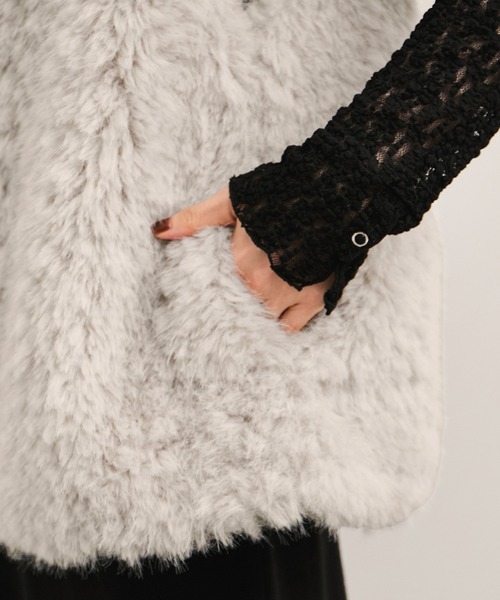 ロングミックスフェイクファーベスト（その他アウター）｜LE