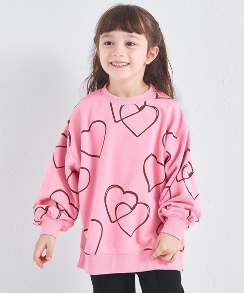 サラッとスウェット】フラワー ハート 総柄 プリント 裏毛 スウェット