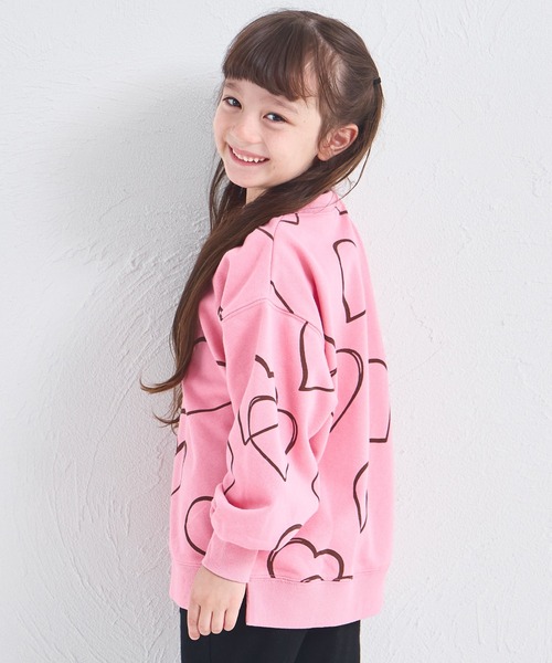 サラッとスウェット】フラワー ハート 総柄 プリント 裏毛 スウェット