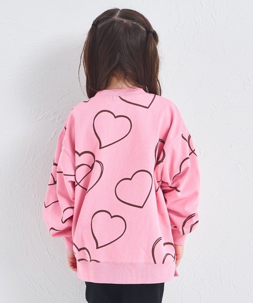 サラッとスウェット】フラワー ハート 総柄 プリント 裏毛 スウェット