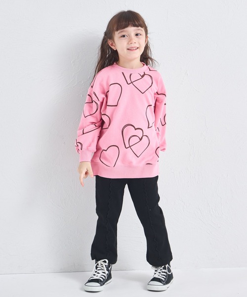 サラッとスウェット】フラワー ハート 総柄 プリント 裏毛 スウェット