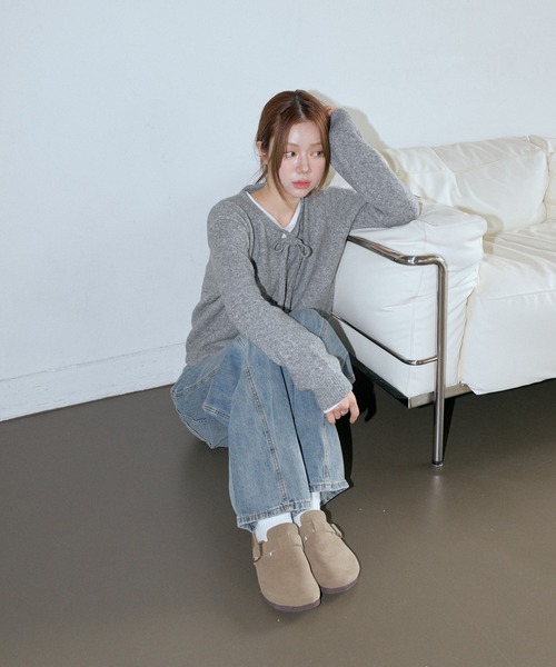 UNE MANSION（ユヌマンション）の「ラブリーフロントリボンボタンカーディガン（ニット/セーター・レディース・ベージュ/ブラック/アイボリー/グレー・FREE）」の12枚目の写真