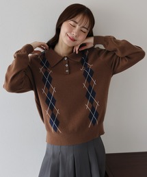 パーリーゲイツ ニットセーター チェック ブラックウォッチ 茶色 ブラウン パーリーゲイツ ニットセーター チェック ブラックウォッチ 茶色