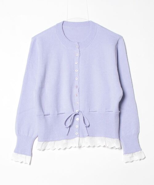 Dream garden(ドリームガーデン)の「ウエストリボン ペプラム風 ニットカーディガン(Tシャツ/カットソー・レディース・パープル/レッド/ホワイト・FREE)」の6枚目の写真
