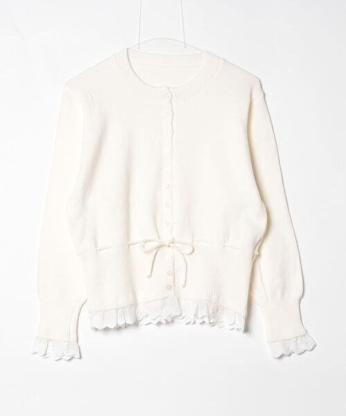 Dream garden(ドリームガーデン)の「ウエストリボン ペプラム風 ニットカーディガン(Tシャツ/カットソー・レディース・パープル/レッド/ホワイト・FREE)」の8枚目の写真