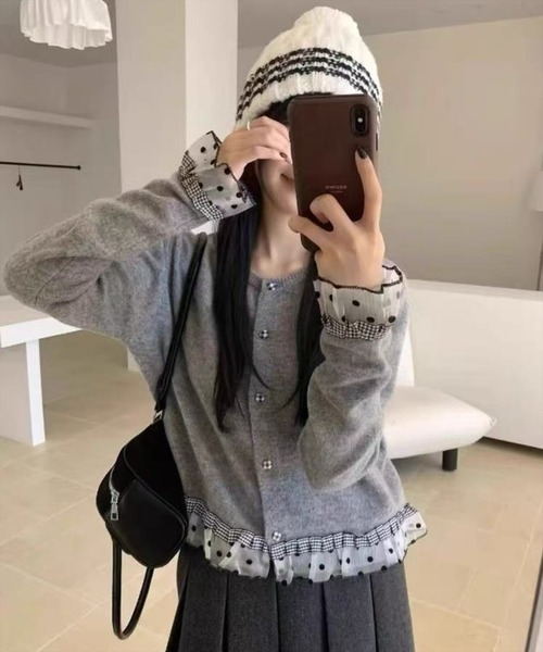 STAY MOTION（ステイモーション）の「【WEB限定】アソートフリルニットカーディガン［韓国ファッション ガーリー］≪AW新作≫（カーディガン/ボレロ・レディース・チャコールグレー/グレー/アイボリー・F）」の3枚目の写真