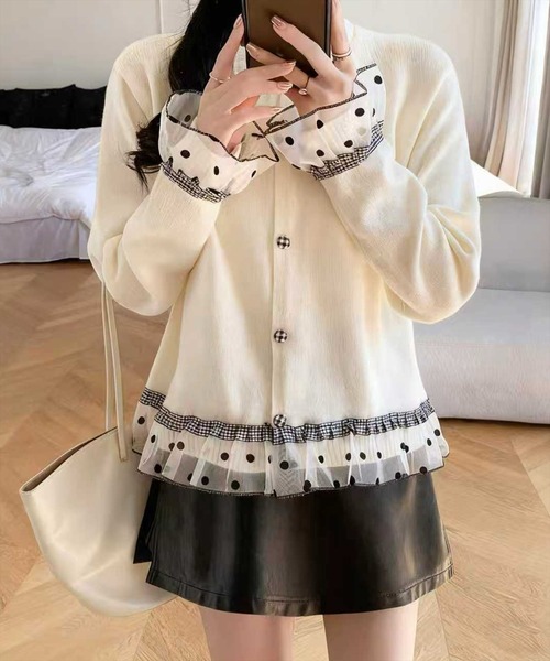 STAY MOTION（ステイモーション）の「【WEB限定】アソートフリルニットカーディガン［韓国ファッション ガーリー］≪AW新作≫（カーディガン/ボレロ・レディース・チャコールグレー/グレー/アイボリー・F）」の2枚目の写真