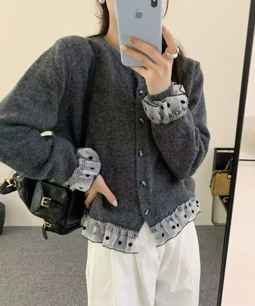 STAY MOTION（ステイモーション）の「【WEB限定】アソートフリルニットカーディガン［韓国ファッション ガーリー］≪AW新作≫（カーディガン/ボレロ・レディース・チャコールグレー/グレー/アイボリー・F）」の4枚目の写真