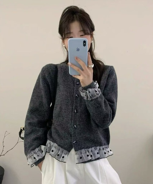 STAY MOTION（ステイモーション）の「【WEB限定】アソートフリルニットカーディガン［韓国ファッション ガーリー］≪AW新作≫（カーディガン/ボレロ・レディース・チャコールグレー/グレー/アイボリー・F）」の7枚目の写真