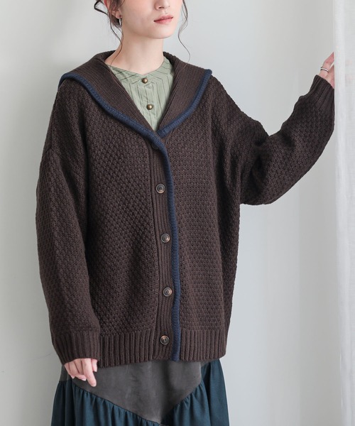 n'OrLABEL(ノアールレーベル)の「鹿の子編みセーラーカラーカーディガン(カーディガン/ボレロ・レディース・ベージュ/ブラウン・FREE)」の2枚目の写真