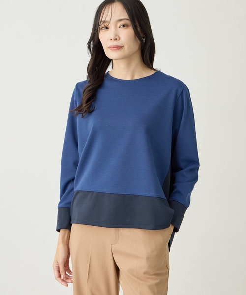 A/C DESIGN BY ALPHA CUBIC(エーシーデザインバイアルファキュービック)の「ポンチ裏起毛バイカラープルオーバー(Tシャツ/カットソー・レディース・ライトグレー/ブルー・M/L)」の2枚目の写真