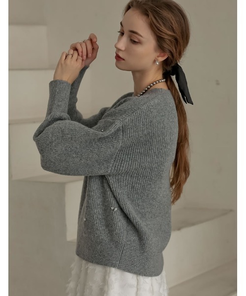 MEISM（ミズム）の「[MEISM by Re:EDIT][2025AW COLLECTION]畦編みビジューニットトップス（ニット/セーター・レディース・ホワイト/ブラック/グレー・MEDIUM/LARGE）」の13枚目の写真