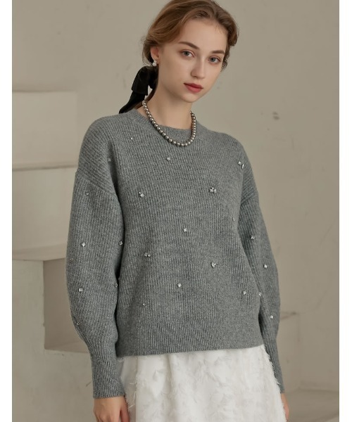 MEISM（ミズム）の「[MEISM by Re:EDIT][2025AW COLLECTION]畦編みビジューニットトップス（ニット/セーター・レディース・ホワイト/ブラック/グレー・MEDIUM/LARGE）」の15枚目の写真