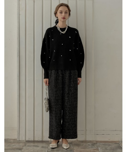 MEISM（ミズム）の「[MEISM by Re:EDIT][2025AW COLLECTION]畦編みビジューニットトップス（ニット/セーター・レディース・ホワイト/ブラック/グレー・MEDIUM/LARGE）」の4枚目の写真