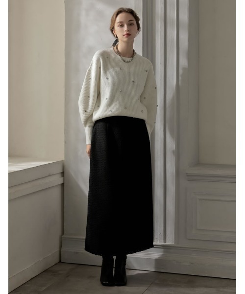 MEISM（ミズム）の「[MEISM by Re:EDIT][2025AW COLLECTION]畦編みビジューニットトップス（ニット/セーター・レディース・ホワイト/ブラック/グレー・MEDIUM/LARGE）」の8枚目の写真