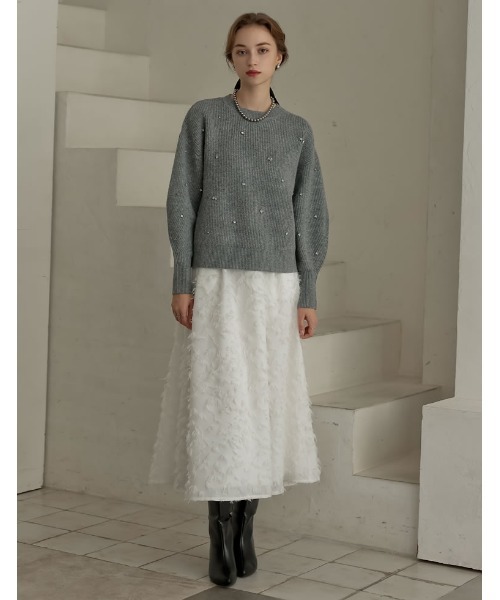 MEISM（ミズム）の「[MEISM by Re:EDIT][2025AW COLLECTION]畦編みビジューニットトップス（ニット/セーター・レディース・ホワイト/ブラック/グレー・MEDIUM/LARGE）」の12枚目の写真