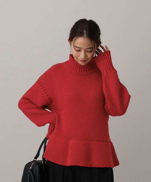 GLOBAL WORK（グローバルワーク）の「MATINEE LINE/ペプラムハイネックプルオーバー/611158（ニット/セーター・レディース・レッド/ブラウン/グレイッシュベージュ・MEDIUM/LARGE）」の6枚目の写真
