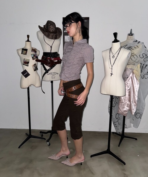SHAGGIE(シャギー)の「チェック柄シャーリングブラウス(シャツ/ブラウス・レディース・レッド系その他/オレンジ系その他・FREE)」の8枚目の写真