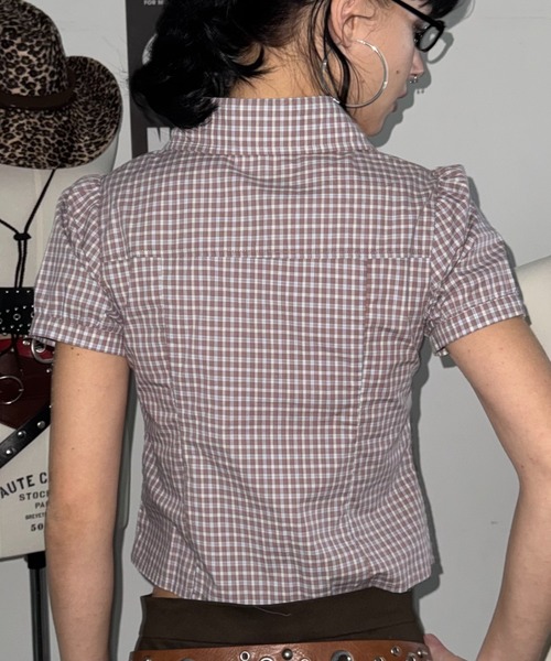 SHAGGIE(シャギー)の「チェック柄シャーリングブラウス(シャツ/ブラウス・レディース・レッド系その他/オレンジ系その他・FREE)」の6枚目の写真