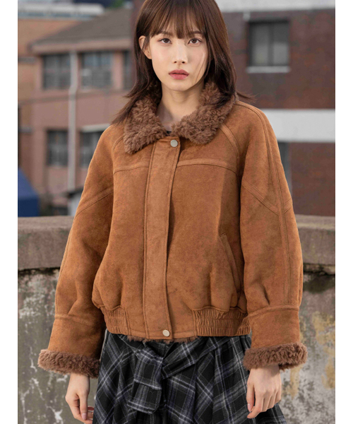 セール】フェイクスエードブルゾンムートン[キャメル]（ムートンコート