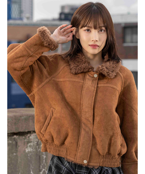 セール】フェイクスエードブルゾンムートン[キャメル]（ムートンコート