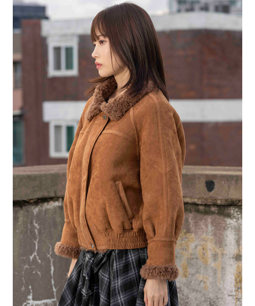フェイクスエードブルゾンムートン[キャメル]（ムートンコート）｜THE