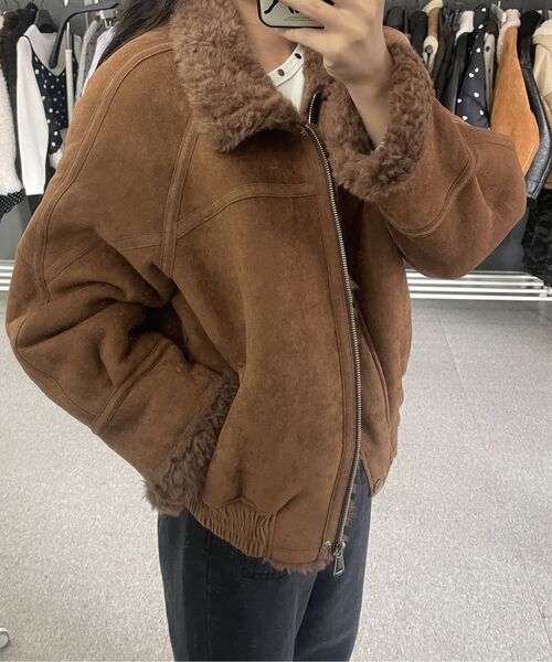 セール】フェイクスエードブルゾンムートン[キャメル]（ムートンコート