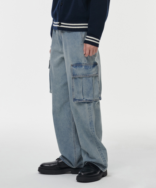 MUSINSA STANDARD（ムシンサスタンダード）の「ワイドカーゴデニムパンツ[スカイブルー]（デニムパンツ・メンズ・その他・40/38/33/27/28/29/42/36/34/32/30/31/26）」の2枚目の写真