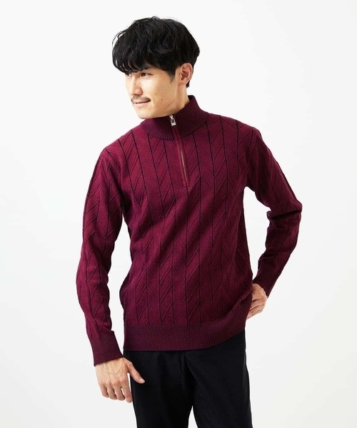 【洗える/リサイクル糸使用】ハーフジップニット / ミックスヘリンボン