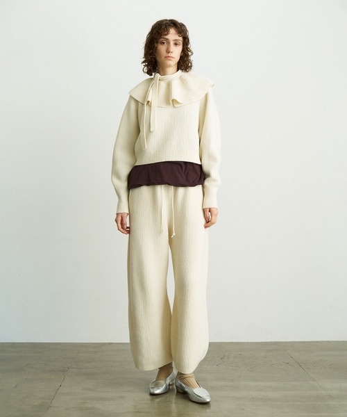 UNFIL(アンフィル)の「UNFIL アンフィル / woolen cotton & ex.fine lambs wool ribbed-knit wide pants セットアップウールコットンリブニットワイドパンツ / WVFL-UW124(その他パンツ・レディース・オフホワイト/モカ・1)」の3枚目の写真