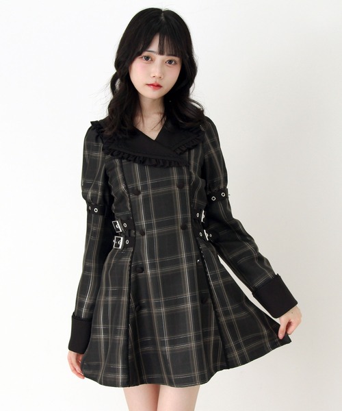 DearMyLove(ディアマイラブ)の「サイドベルトテーラードワンピース(ワンピース・レディース・ブラック/チェック・M-L/L~LL/3L)」の2枚目の写真