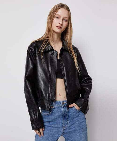 9020 VEGAN LEATHER SINGLE ELASTIC WAIST JACKET_BLACK