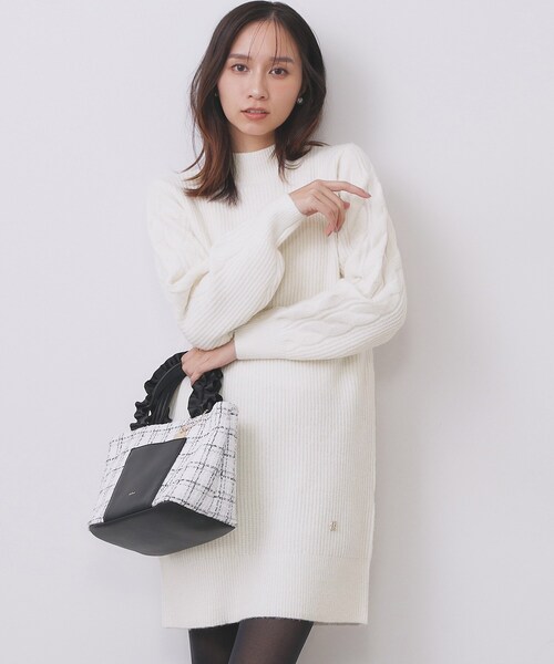 【新品】オーブルミニ定価30%OFF‼️今だけ‼️在庫わずか‼️ セール】ウール混ケーブルスリーブミニワンピース【洗濯機OK