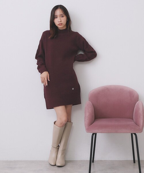 index(インデックス)の「ウール混ケーブルスリーブミニワンピース【洗濯機OK】(ワンピース・レディース・ブラウン系その他/グレー/オフホワイト・36/38/40/42)」の17枚目の写真