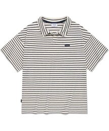 テリーストライプオープンカラーTシャツネイビー