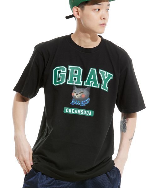 CREAM SODA LAB(クリームソーダラボ)の「グレー ロゴ 半袖Tシャツ ブラック グリーン(Tシャツ/カットソー・メンズ・その他・LARGE/MEDIUM/X-LARGE/XX-LARGE)」の1枚目の写真