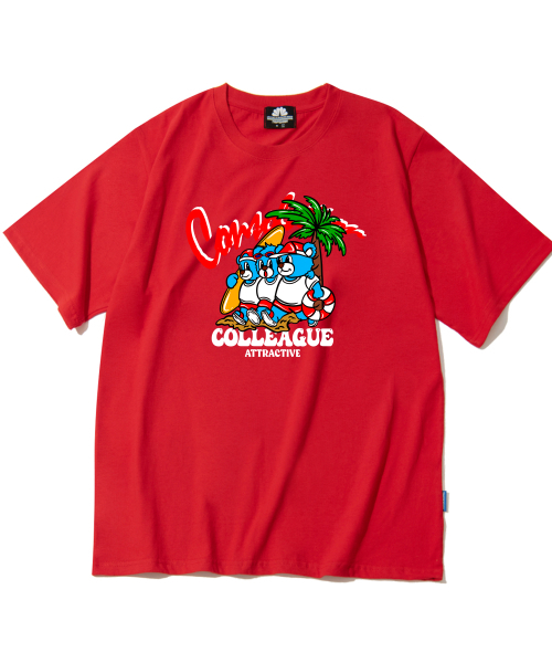 TRIPSHION(トリップション)の「コレギベア グラフィックTシャツ - レッド(Tシャツ/カットソー・メンズ・その他・LARGE/MEDIUM/X-LARGE)」の1枚目の写真