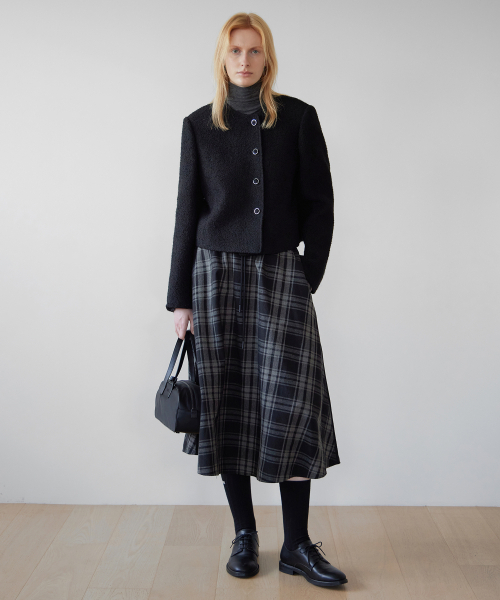 Tartan Check Flare Skirt - Black/Grey