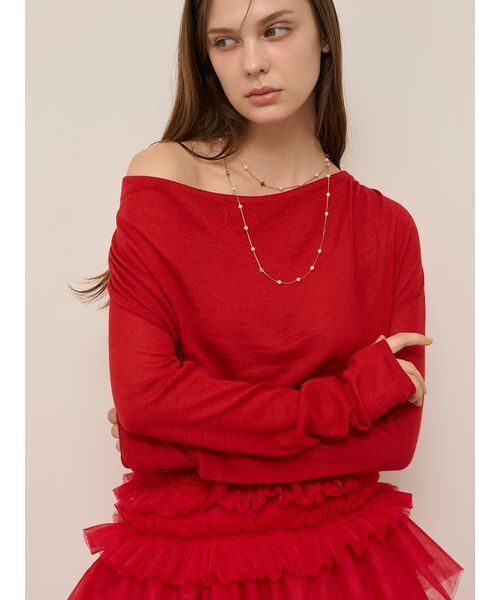 SNIDEL（スナイデル）の「ドレープニットトップス（ニット/セーター・レディース・ライトピンク/アイボリー/レッド/チャコールグレー・F）」の4枚目の写真