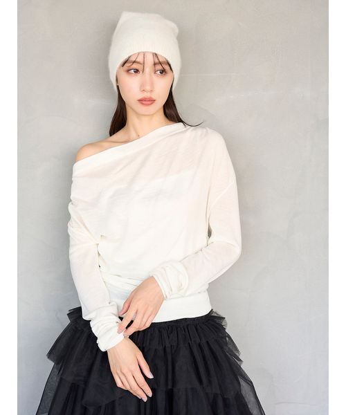 SNIDEL（スナイデル）の「ドレープニットトップス（ニット/セーター・レディース・ライトピンク/アイボリー/レッド/チャコールグレー・F）」の2枚目の写真