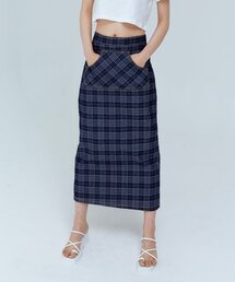 LEEJEE（リジ）の「カンガルーポケットチェックデニムロングスカート（スカート）」