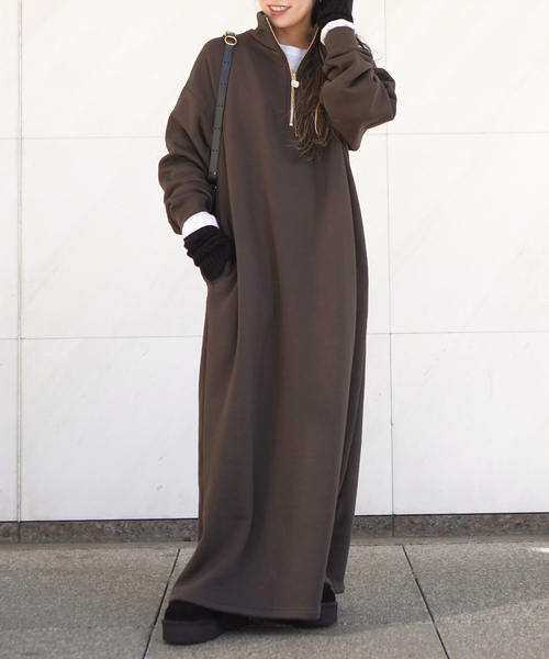 EVERYDAY I LIKE.（エヴリディアイライク）の「*ウォームジップドレス（ワンピース・レディース・ブラウン/ブラック・36/38）」の2枚目の写真