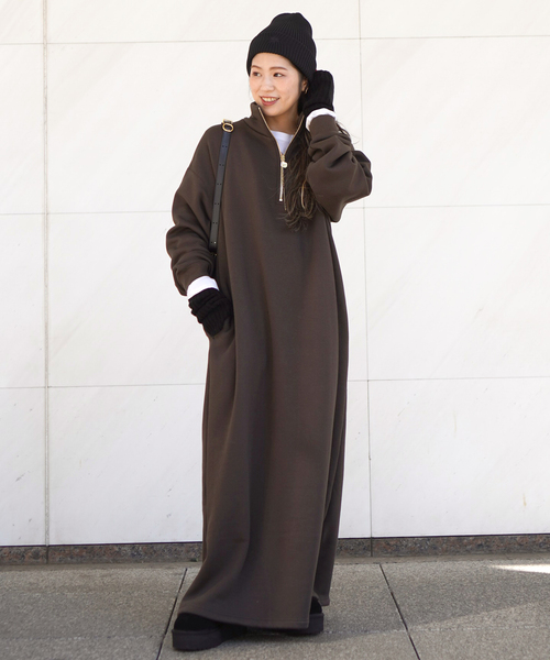 EVERYDAY I LIKE.（エヴリディアイライク）の「*ウォームジップドレス（ワンピース・レディース・ブラウン/ブラック・36/38）」の3枚目の写真
